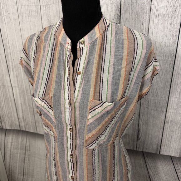 Anthropologie Holding Horses Women's Med Stripe Merida Side Slit Button Up Shirt - Picture 3 of 9